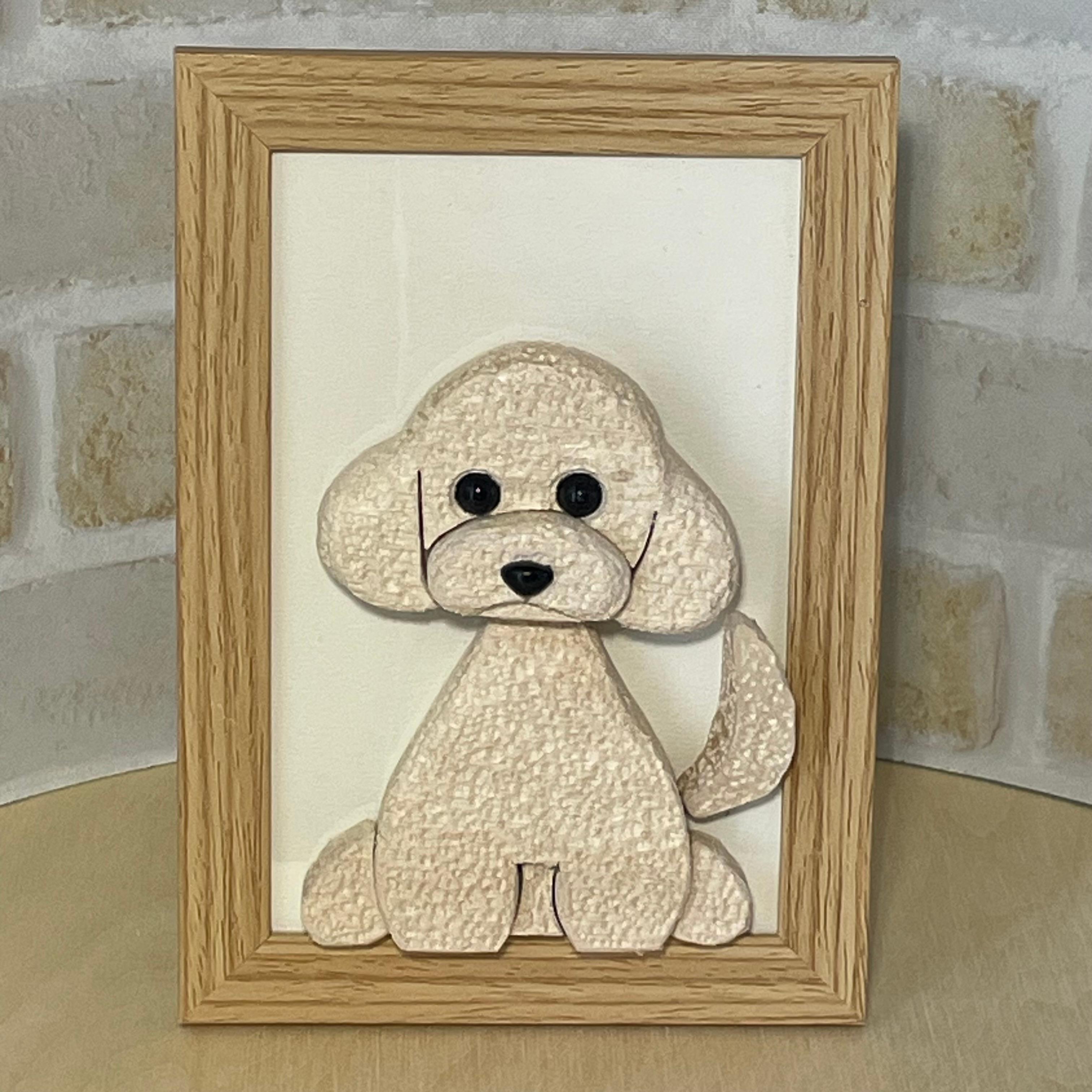 トイプードル　ホワイト 木工ハンドメイド　フォトフレーム仕様　首がユラユラ　尻尾がブルブル1枚目の画像